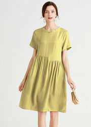 Bohemian Yellow Elegant Loose Summer Short Sleeve Mid Dress - SooLinen
