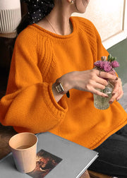Bohemian Yellow O Neck Patchwork Cozy Knit Sweaters Long Sleeve