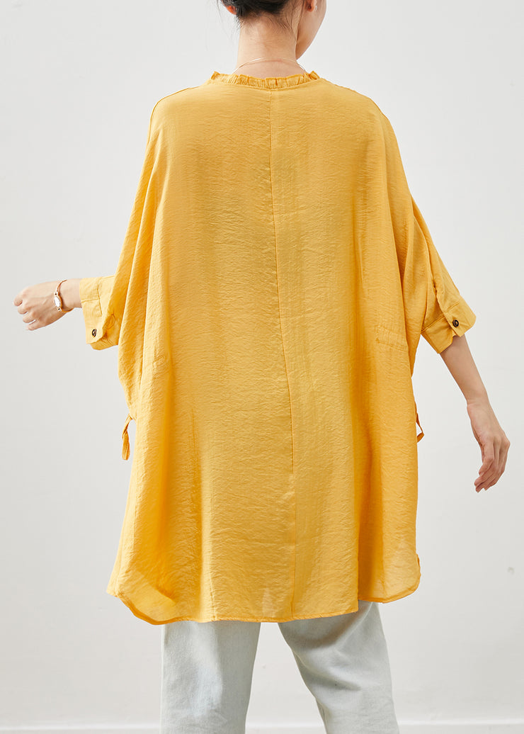Bohemian Yellow Ruffled Oversized Linen Holiday Dress Summer