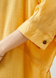 Bohemian Yellow Ruffled Oversized Linen Holiday Dress Summer