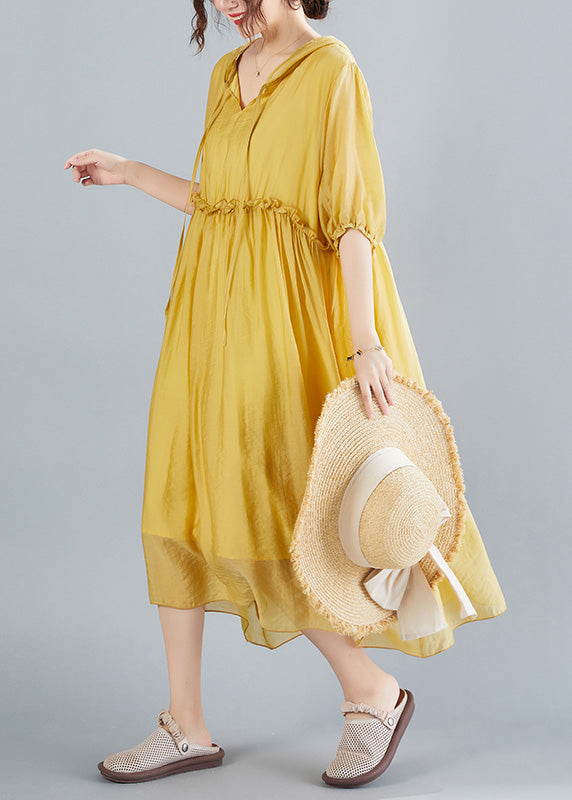 Bohemian Yellow V Neck Patchwork Solid Maxi Dress Summer