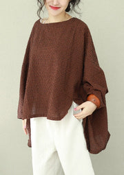 Bohemian asymmetric cotton women Fine Work black brown Plaid oversized tops