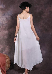 Bohemian big hem linen clothes Runway white sleeveless Dresses summer - SooLinen