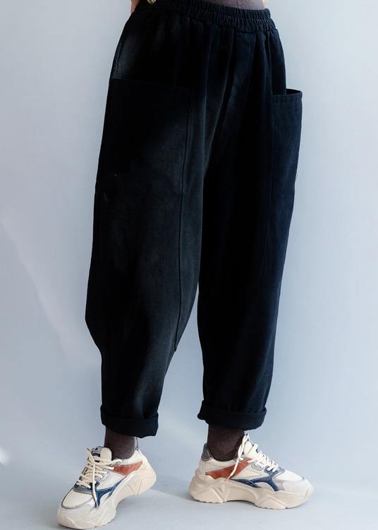 Bohemian black casual pants trendy plus size two pockets harem  Work casual pants - SooLinen