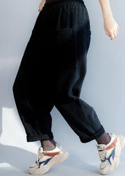 Bohemian black casual pants trendy plus size two pockets harem  Work casual pants - SooLinen