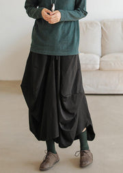 Bohemian black cotton asymmetric Dresses elastic waist skirt - SooLinen