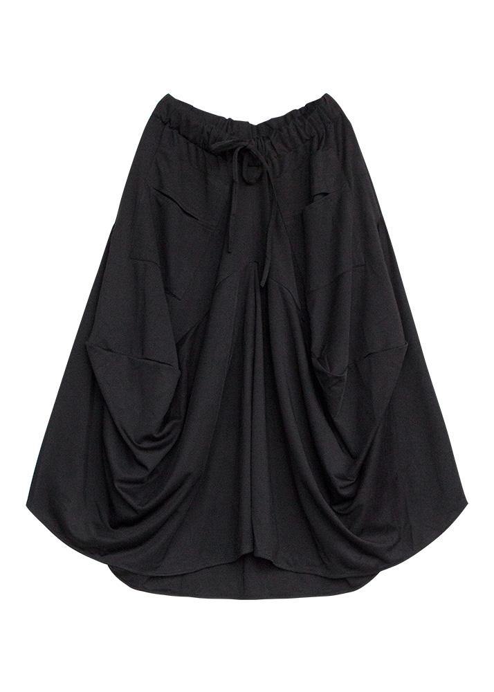 Bohemian black cotton asymmetric Dresses elastic waist skirt - SooLinen