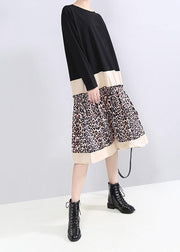 Bohemian black cotton tunic pattern o neck long patchwork Dresses - SooLinen