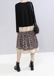 Bohemian black cotton tunic pattern o neck long patchwork Dresses - SooLinen