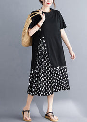 Bohemian black o neck cotton dresses false two pieces Maxi summer Dress - SooLinen