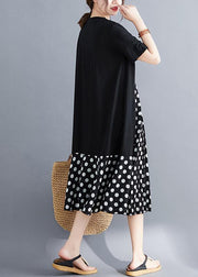 Bohemian black o neck cotton dresses false two pieces Maxi summer Dress - SooLinen