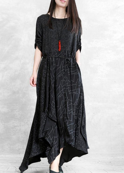 Bohemian black print clothes For Women o neck patchwork Maxi Dresses - SooLinen