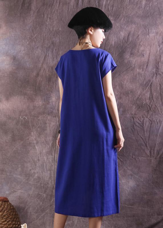 Bohemian blue Cotton Tunic asymmetric hem Plus Size summer Dresses - SooLinen