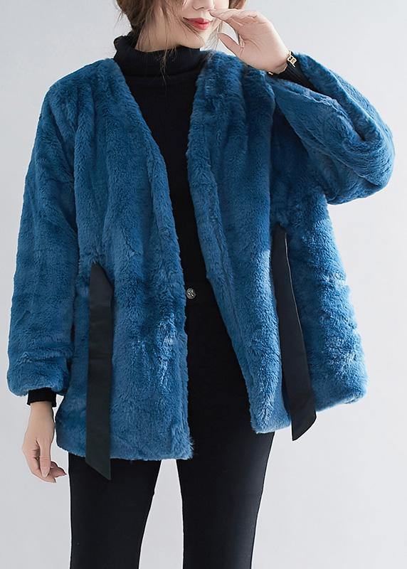 Bohemian blue Plus Size clothes For Women Work drawstring jackets - SooLinen