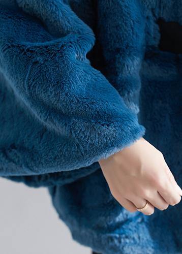 Bohemian blue Plus Size clothes For Women Work drawstring jackets - SooLinen