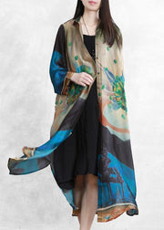 Bohemian Blue Green Print Fine Outfit Outfits Button Down Cardigan - SooLinen