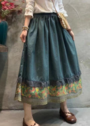 Bohemian dark Blue elastic waist lace Patchwork Skirt Spring