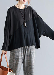 Bohemian dark gray cotton linen tops women o neck patchwork box blouses - SooLinen