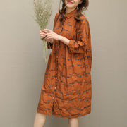 Bohemian embroidery Button Down cotton quilting clothes plus size Sleeve brown short Dresses