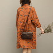 Bohemian embroidery Button Down cotton quilting clothes plus size Sleeve brown short Dresses
