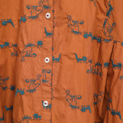 Böhmische Stickerei Button-Down-Baumwollsteppkleidung plus Größe Ärmel braune kurze Kleider