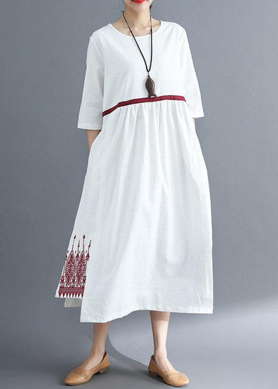 Bohemian embroidery linen women Sewing red dress summer - SooLinen