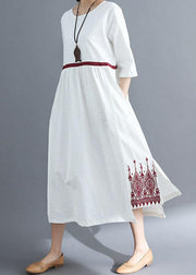 Bohemian embroidery linen women Sewing red dress summer - SooLinen