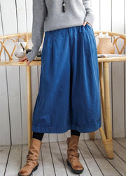 Bohemian fall casual pants oversize blue Wardrobes wide leg pants - SooLinen