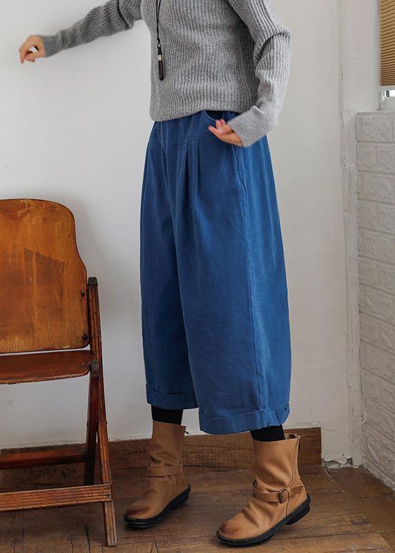 Bohemian fall casual pants oversize blue Wardrobes wide leg pants - SooLinen