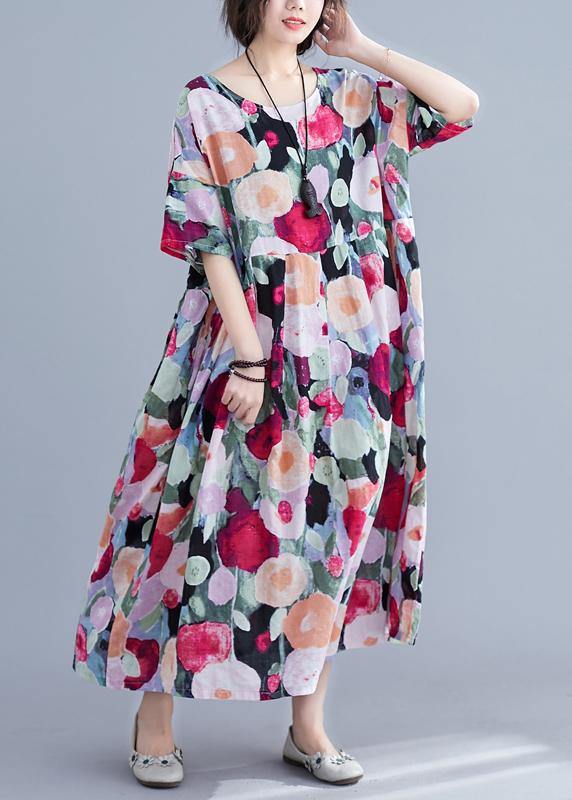 Bohemian floral Long dress half sleeve Cinched Maxi summer Dresses ...