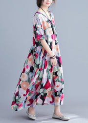 Bohemian floral Long dress half sleeve Cinched Maxi summer Dresses ...