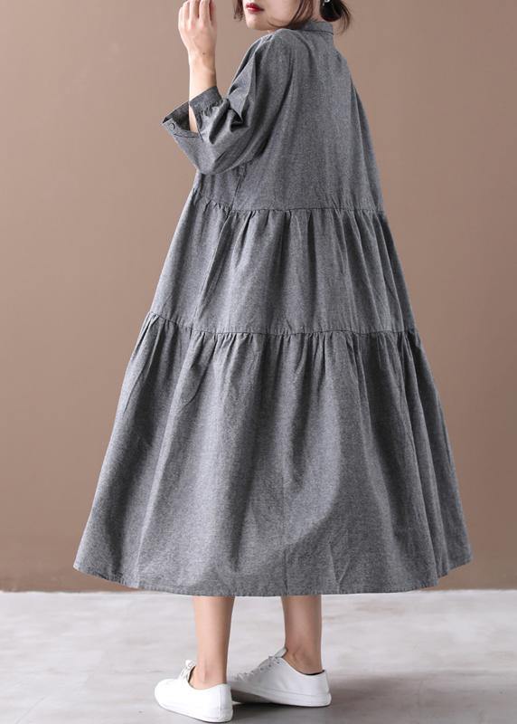Bohemian gray clothes lapel Cinched Dresses spring Dresses - SooLinen