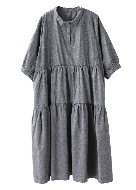 Bohemian gray clothes lapel Cinched Dresses spring Dresses - SooLinen