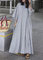 Bohemian gray cotton dresses o neck exra large hem long Dress - SooLinen