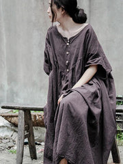 Bohemian gray cotton tunic pattern o neck baggy Kaftan Dresses - SooLinen