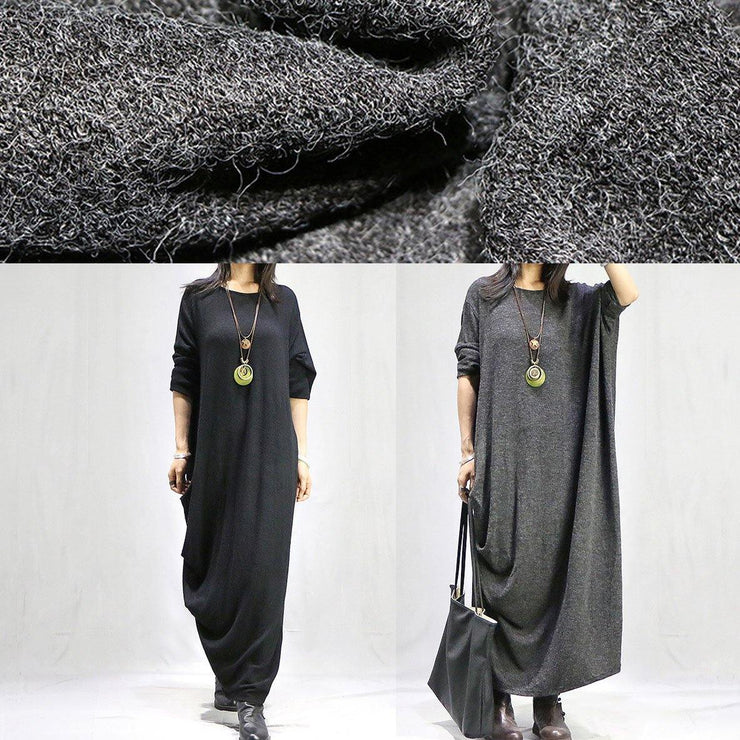 Bohemian gray dresses o neck long sleeve long fall Dress - SooLinen