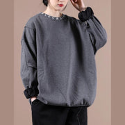 Bohemian gray embroidery tunics for women o neck Letter tops - SooLinen