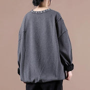 Bohemian gray embroidery tunics for women o neck Letter tops - SooLinen