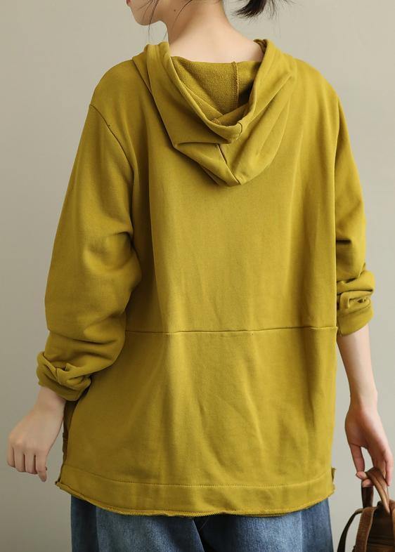 Bohemian hooded patchwork fall clothes For Women Fabrics yellow top - SooLinen
