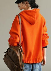 Bohemian hooded zippered tops women Neckline orange shirt - SooLinen