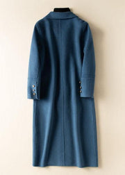 Bohemian lapel Button Down Fashion coat for woman blue Knee Woolen Coats - SooLinen