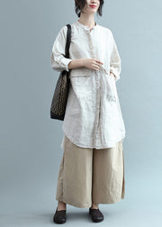 Bohemian lapel Button Down cotton top silhouette Organic Fashion beige Plus Size Clothing blouses Summer