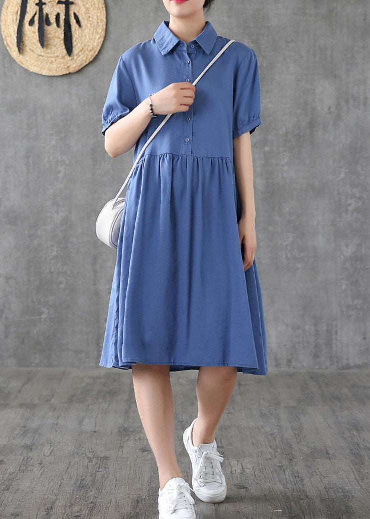 Bohemian lapel Cinched Tunic Tunic Tops blue Dresses - SooLinen