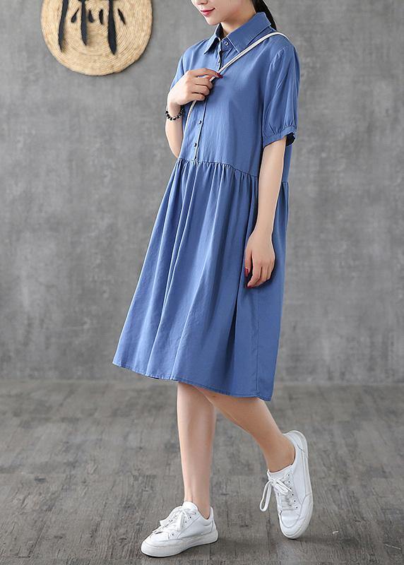 Bohemian lapel Cinched Tunic Tunic Tops blue Dresses - SooLinen