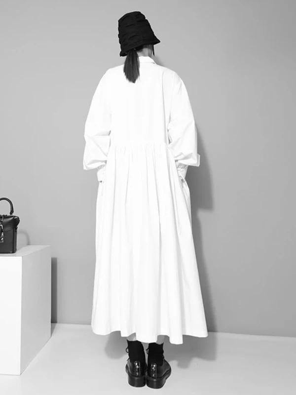 Bohemian lapel Cinched cotton spring outfit linen black A Line Dresses - SooLinen