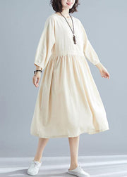 Bohemian nude linen clothes For Women bracelet sleeved cotton Dresses - SooLinen