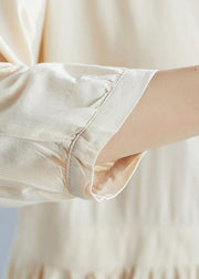 Bohemian nude linen clothes For Women bracelet sleeved cotton Dresses - SooLinen