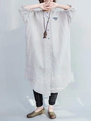 Bohemian o neck Batwing Sleeve cotton spring gray Robe Long Shirts Dress - SooLinen
