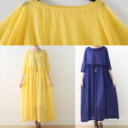 Bohemian o neck Half sleeve cotton dresses Stitches Fashion Ideas yellow Art Dress spring