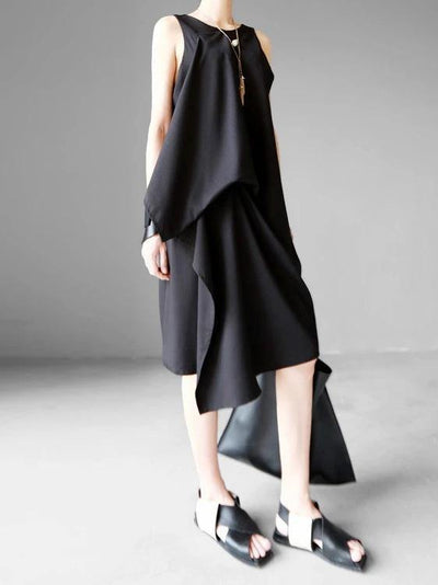 Bohemian o neck asymmetric chiffon Summer Wardrobes Fashion Outfits black Maxi Dresses - SooLinen